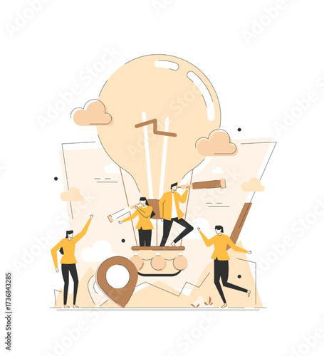 Business vision to see journey to success, discovery new opportunity,looking for jobs, future success or career goal, leadership mission concept