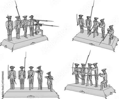 vector sketch illustration design of cavalry soldier toy fighting with classic vintage ethnic weapons 