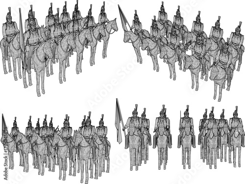 vector sketch illustration design of cavalry soldier toy fighting with classic vintage ethnic weapons  