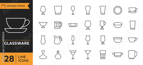 Glassware icon set. 