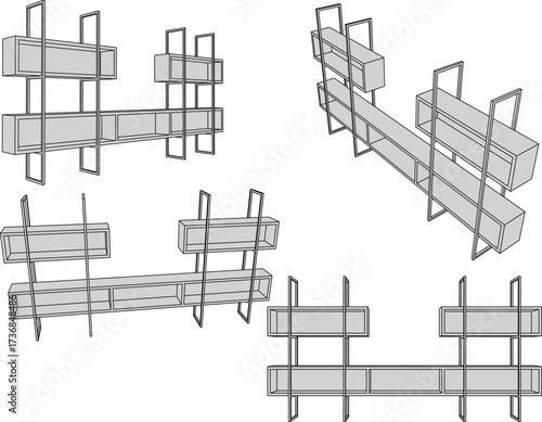 vector sketch illustration design wardrobe shelf furniture tv cabinet modern industrial for home interior living room
