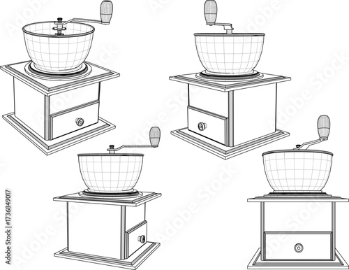 vector sketch illustration of a classic vintage traditional spice grinder machine design 