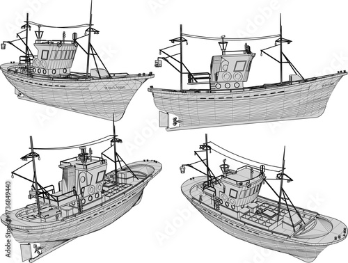 Vector sketch illustration of a marine patrol police ship design to secure the waters area