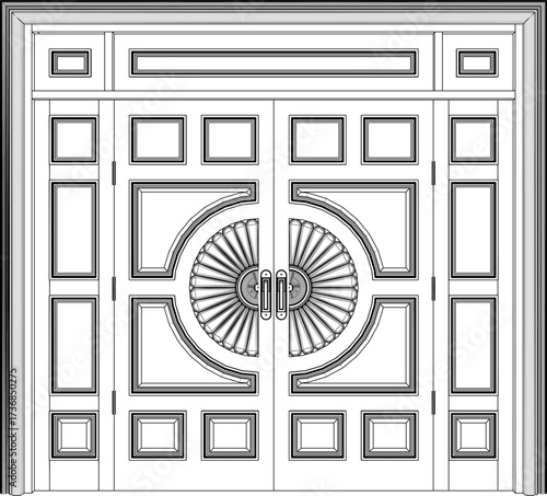vector sketch illustration of a traditional ethnic vintage teak wood door design with Jepara carvings  