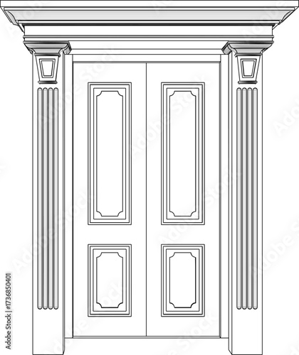 vector sketch illustration of a traditional ethnic vintage teak wood door design with Jepara carvings