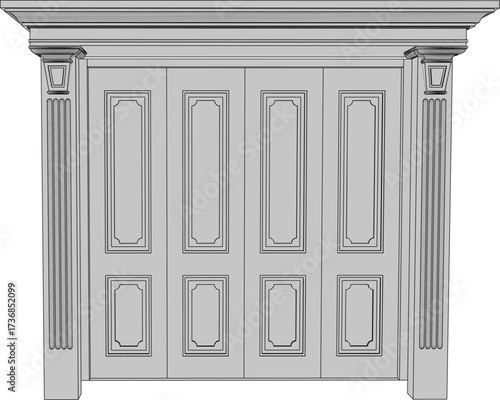 vector sketch illustration of a traditional ethnic vintage teak wood door design with Jepara carvings 