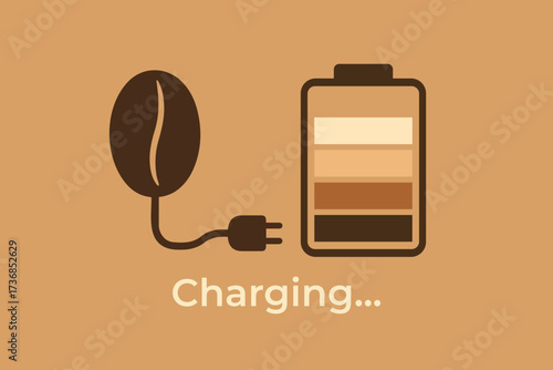 Need a boost? Coffee bean charges up a battery, conveying energy, focus, and revitalization for your morning routine and productivity habits
