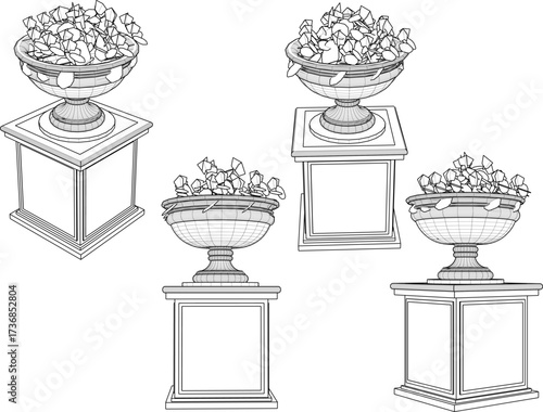 vector sketch illustration of decorative garden plant pot design with flower plants  