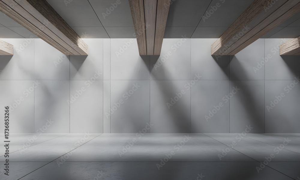 Obraz premium Architectural interior render with beams sunlight and empty space