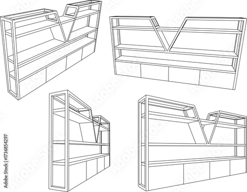 vector sketch illustration of furniture design partition wooden cupboard abstract modern minimalist 