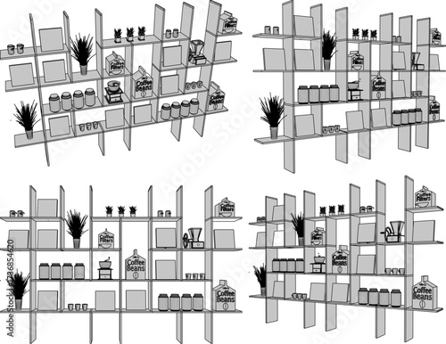 vector sketch illustration of furniture design partition wooden cupboard abstract modern minimalist