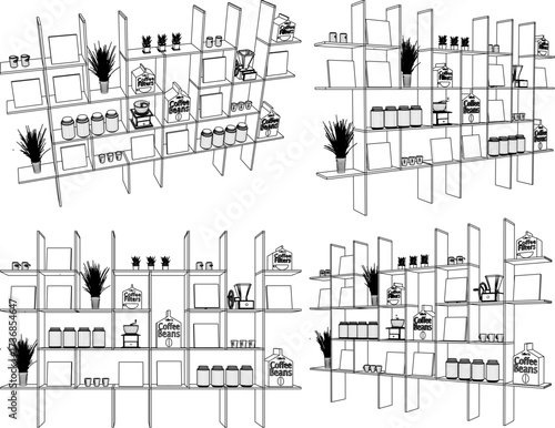 vector sketch illustration of furniture design partition wooden cupboard abstract modern minimalist 