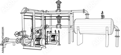 vector sketch illustration of industrial machine design for factory  