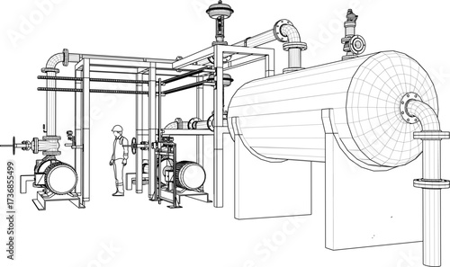 vector sketch illustration of industrial machine design for factory