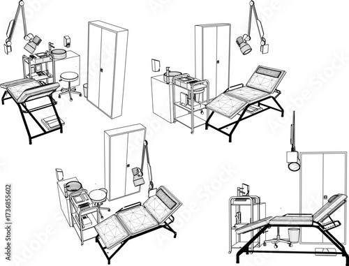vector sketch illustration of interior design of dentist practice room  