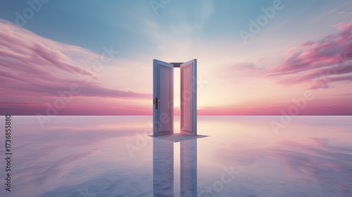 Glowing Door on a Calm Shore