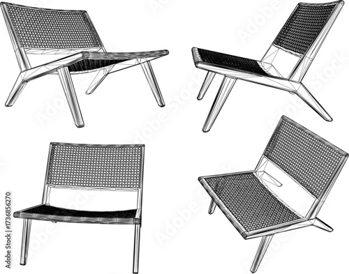 vector sketch illustration of minimalist ethnic traditional modern interior lounge chair furniture design 