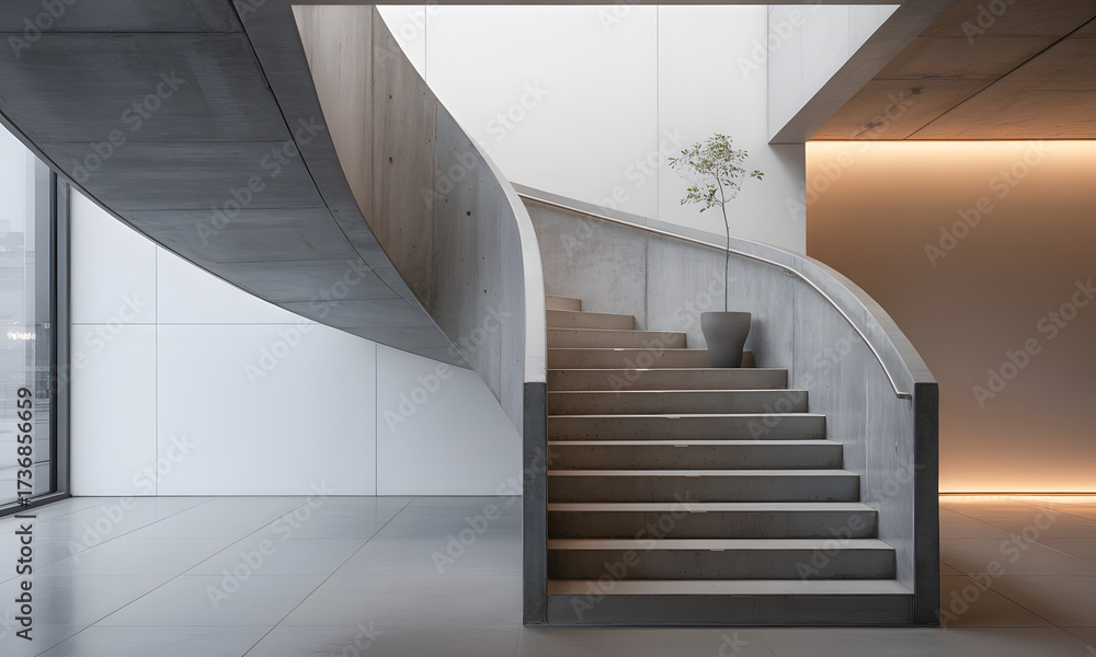 Fototapeta premium Modern concrete staircase with architectural design and transparent background