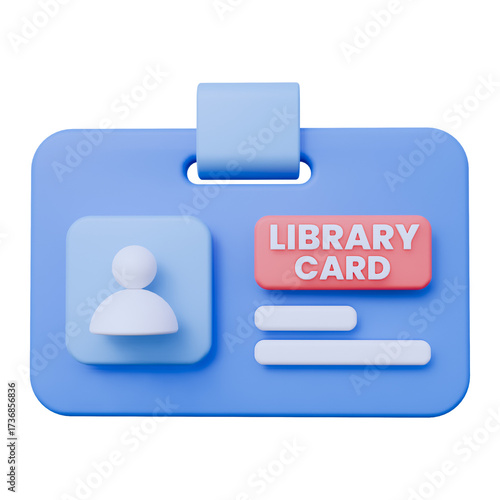 Library Card in Light Blue and Coral Color with Transparent Background Illustration
