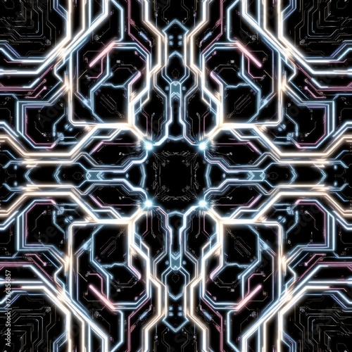 Cybernetic Glow: Seamless Neon Circuitry Tile