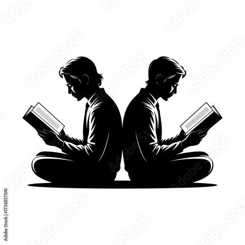 Silhouettes of people or children reading books, Isolated diverse kids with backpacks walking to school, women and children, education concept, learning, knowledge, library scene, study time