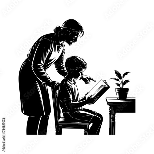 Silhouettes of people or children reading books, Isolated diverse kids with backpacks walking to school, women and children, education concept, learning, knowledge, library scene, study time