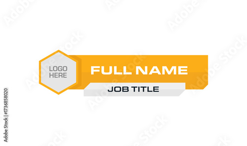 Yellow lower third name bar and title with hexagon space logo