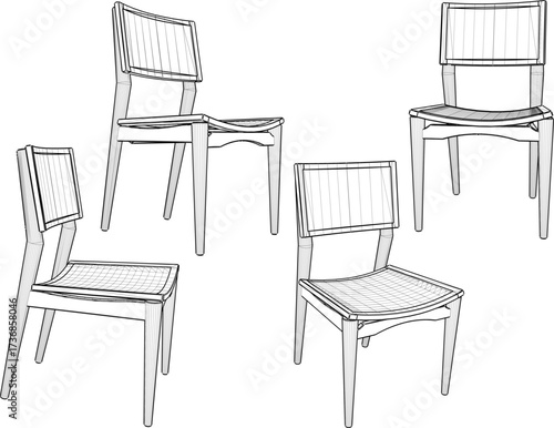 vector sketch illustration of wooden dining room chair design with modern abstract ethnic traditional design