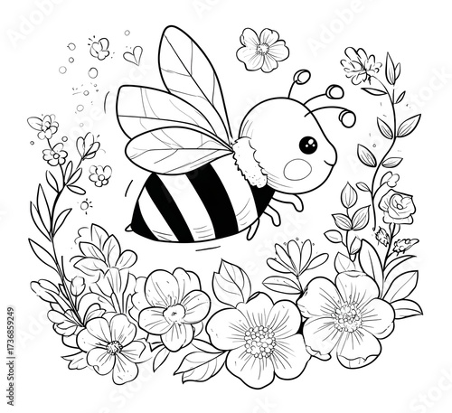 Bee flying over flower coloring page