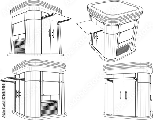 vector sketch illustration silhouette architectural design of security guard post building with portal for security 
