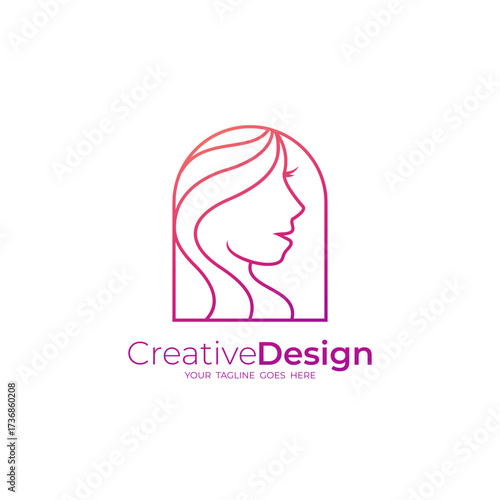 beautiful woman logo with line style design vector, beauty salon icon