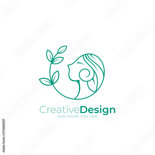logo of a woman's beauty care with natural ingredients, girl and leaf logos