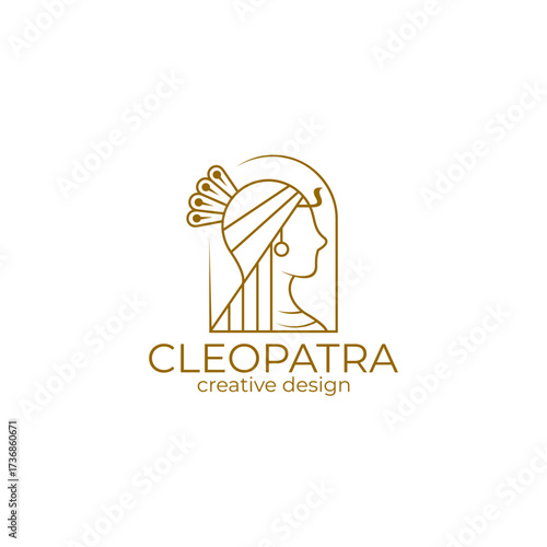 logo of queen cleopatra with a beautiful face, line style design