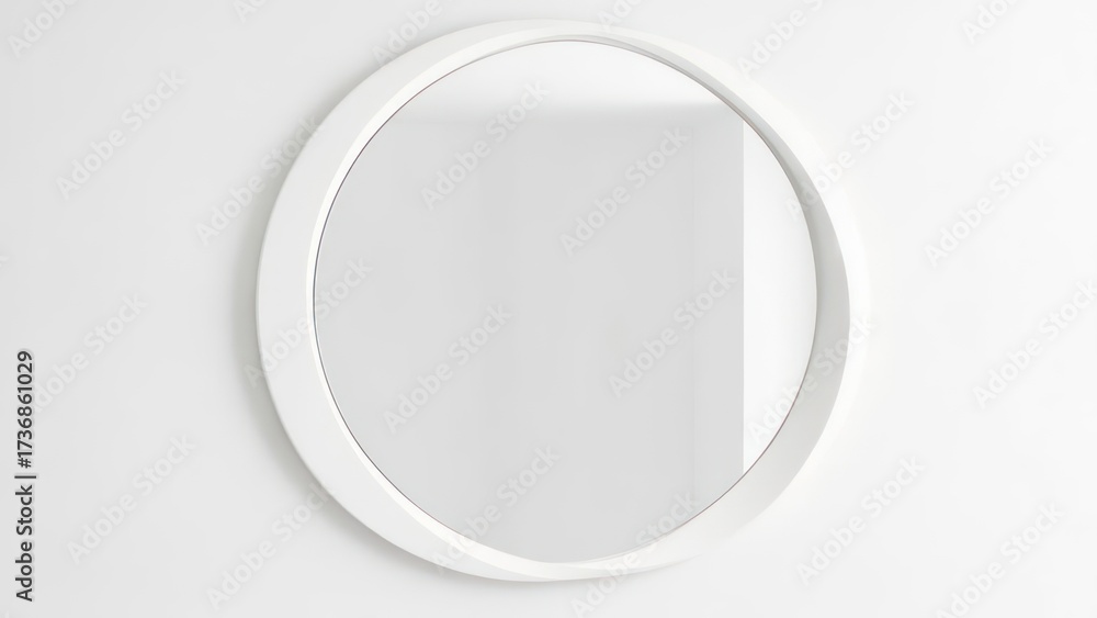 Obraz premium Modern White Round Mirror with Abstract Frame on White Wall.
