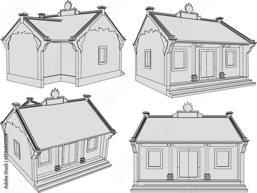 vector sketch illustration silhouette design drawing architecture house temple old classic vintage ethnic traditional