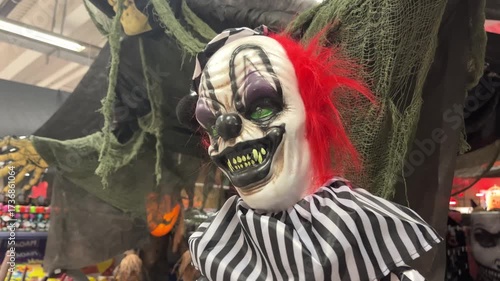Haunting Halloween Display Showcasing Spooky Clown Animation