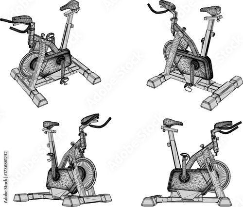 vector sketch illustration silhouette design fitness machine sport fitness Static Bicycle in gym center 