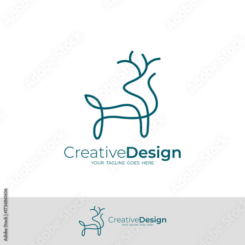 deer logo and wild animal life icons in the forest, line style design