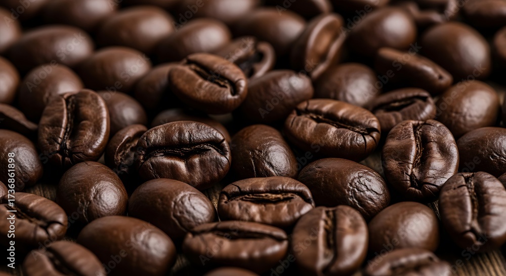 Obraz premium Roasted Coffee Beans Close-Up - Aromatic and Rich Texture.