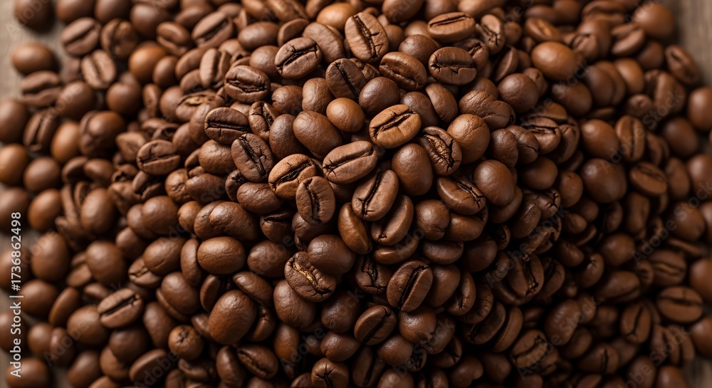 Fototapeta premium Aromatic Roasted Coffee Beans Pile Background Texture.