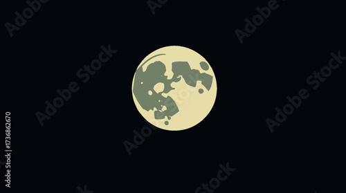 Illustration of a full moon with visible craters against a dark, starless sky.