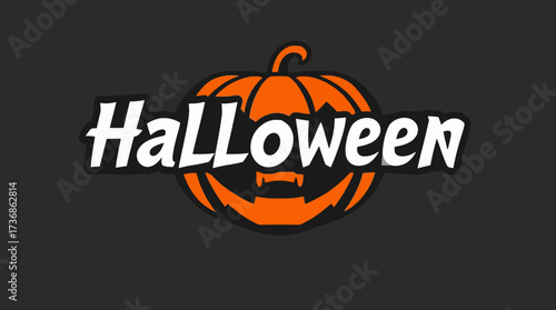 A Halloween-themed logo featuring an orange pumpkin with a carved face and the word "Halloween" in white text.