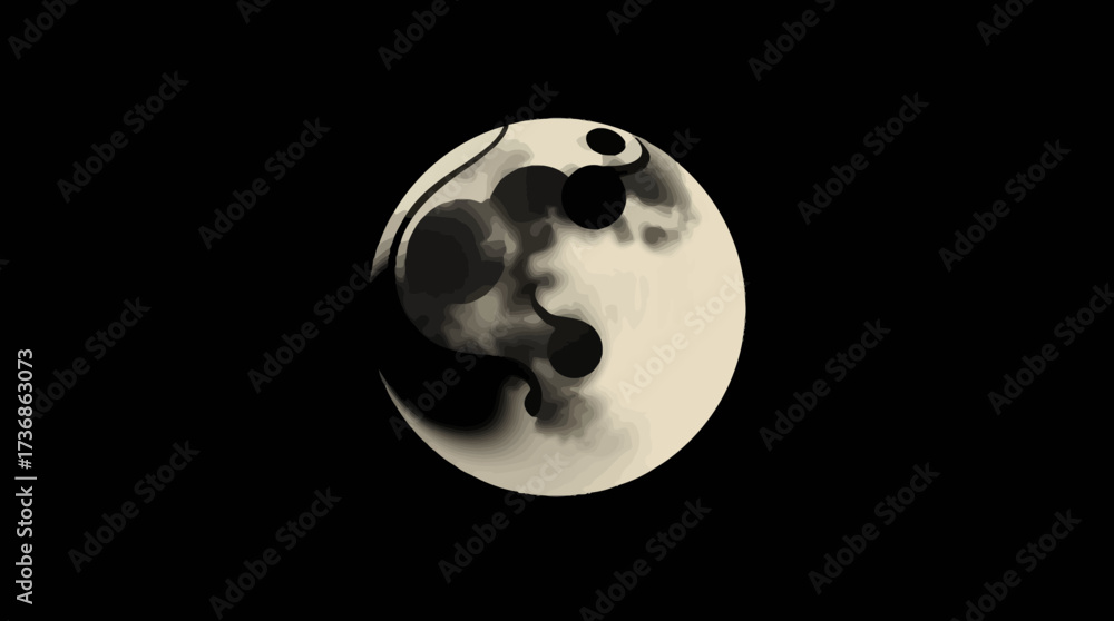 Obraz premium Abstract ink painting of a circular shape with dark, flowing elements against black background.