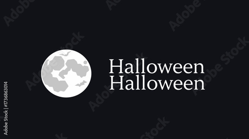 A minimalist graphic design featuring a full moon and the word "Halloween" repeated twice.