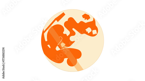 Abstract illustration of a stylized embryo within a circular, light-colored background, depicting early development.