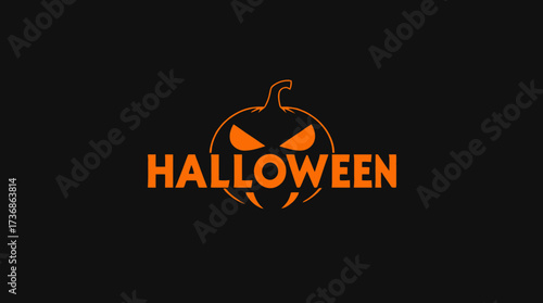 Halloween graphic featuring a pumpkin outline with glowing eyes and the word 