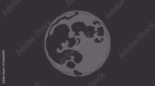 Stylized gray moon illustration with craters and textured surface on a dark background.