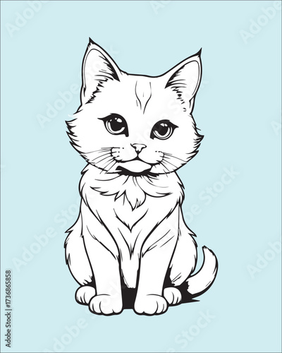 A striking, detailed outline illustration of a cat sitting, emphasizing muscle definition and a slightly fierce expression. Excellent for animal art prints, tattoo concepts