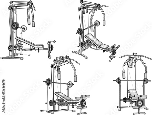 vector sketch illustration silhouette design of fitness machine sport fitness in gym center  