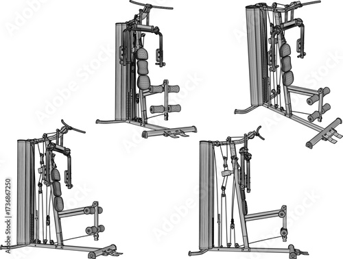 vector sketch illustration silhouette design of fitness machine sport fitness in gym center  